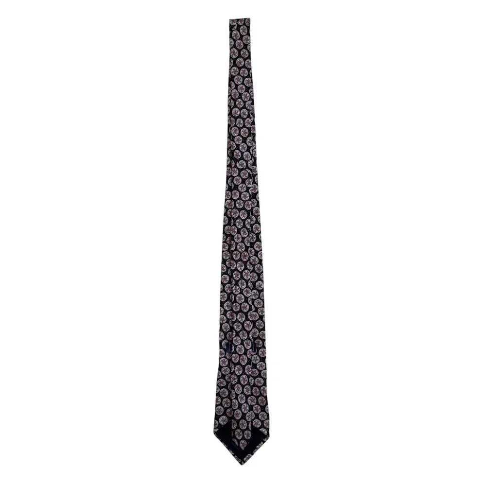 Vintage Gap 100% Silk Pinwheel Print Necktie Retro Tie Black & Tan